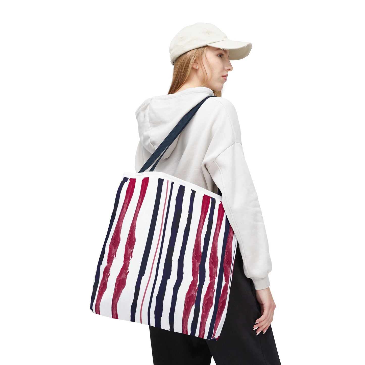 Patriotic Hand Drawn Red White and Blue StripesTote Bag (AOP)