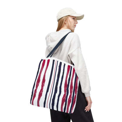 Patriotic Hand Drawn Red White and Blue StripesTote Bag (AOP)