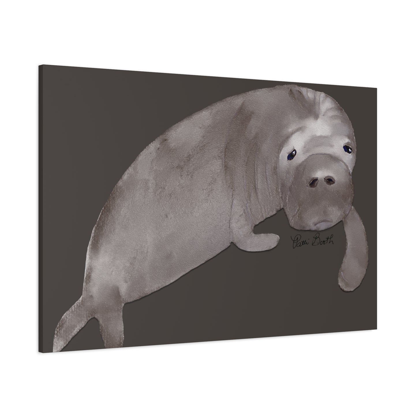 Sweet Hand Painted Manatee Signed Matte Canvas, Stretched, 1.25"
