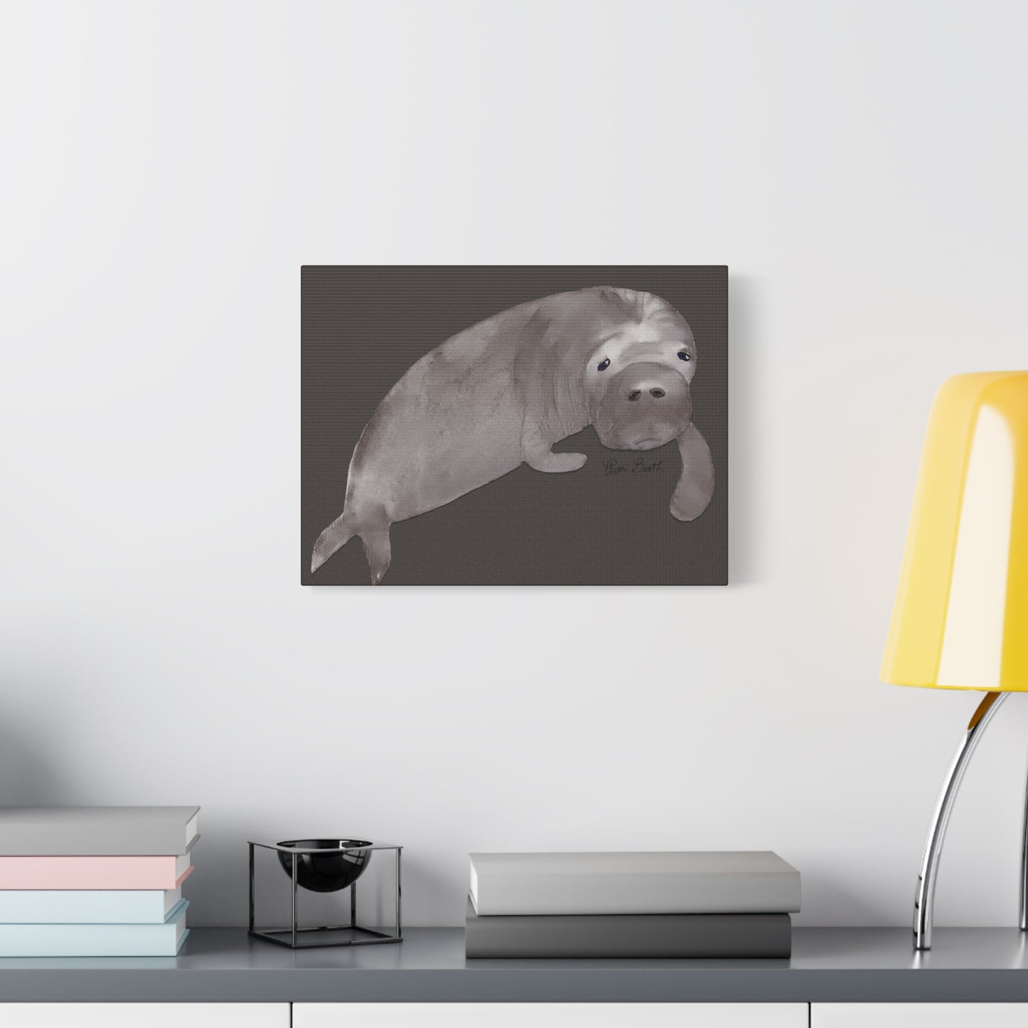 Sweet Hand Painted Manatee Signed Matte Canvas, Stretched, 1.25"