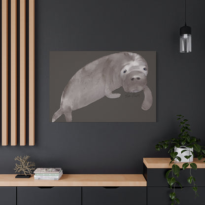 Sweet Hand Painted Manatee Signed Matte Canvas, Stretched, 1.25"