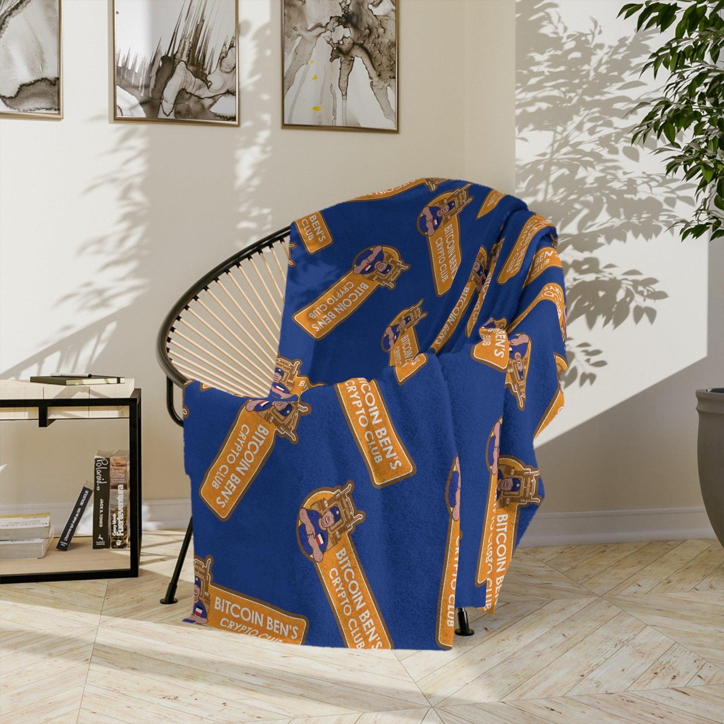 Miniaday Designs Bitcoin Ben Crypto Club Logo Velveteen Minky Blanket Blue - Miniaday Designs, LLC.