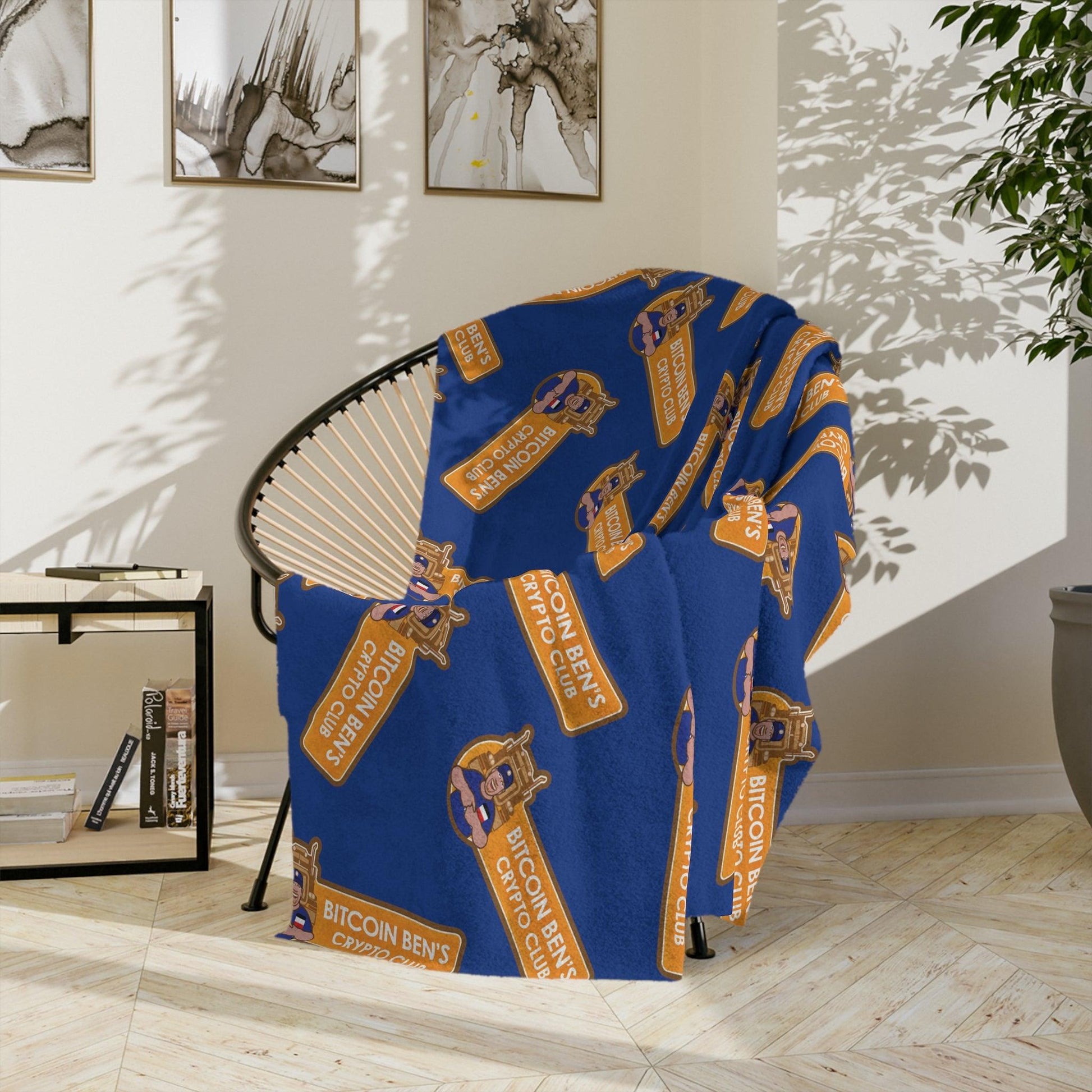 Miniaday Designs Bitcoin Ben Crypto Club Logo Velveteen Minky Blanket Blue - Miniaday Designs, LLC.