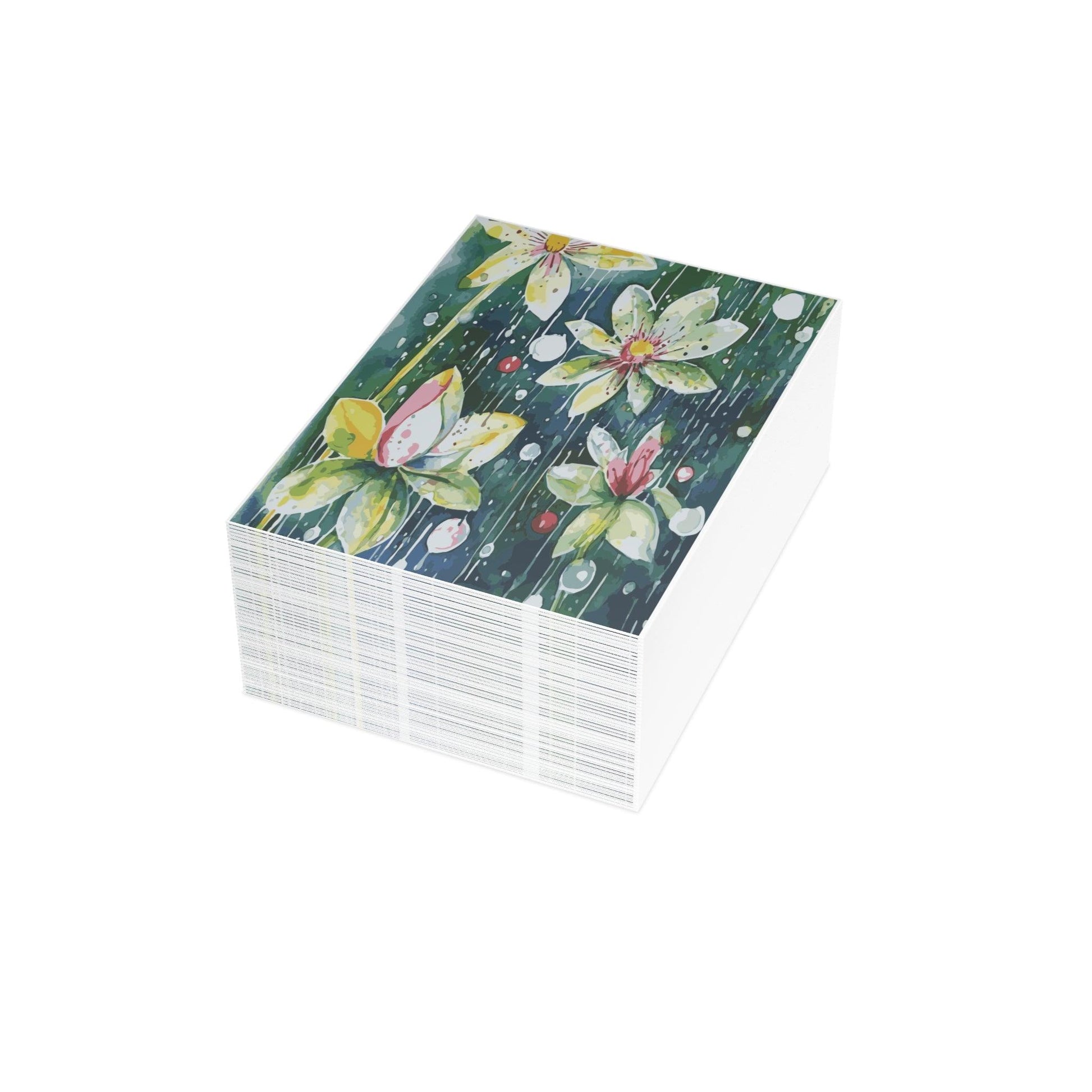 Miniaday Designs, LLC. Greeting Cards (1, 10, 30, and 50pcs) Rain-kissed Lotus Whimsy Collection - Miniaday Designs, LLC.