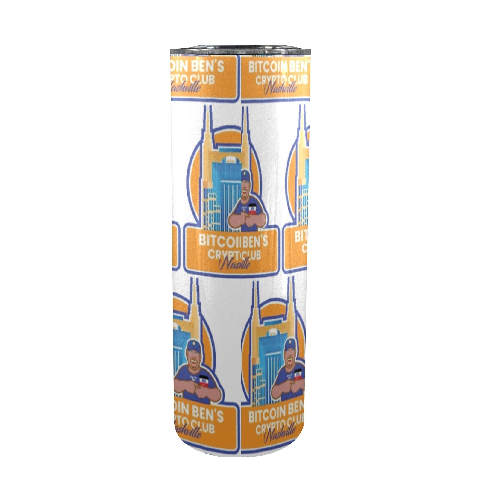 Miniaday Designs Bitcoin Ben Nashville Club Water Bottle 20oz Tall Skinny Tumbler with Lid and Straw - Miniaday Designs, LLC.