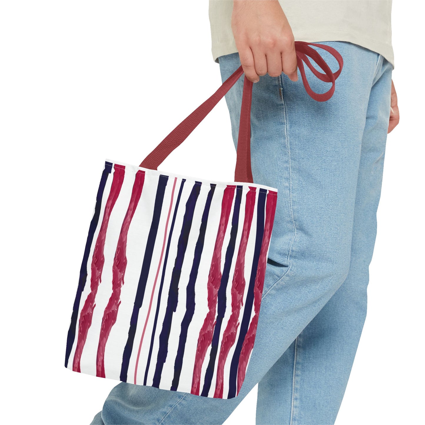 Patriotic Hand Drawn Red White and Blue StripesTote Bag (AOP)