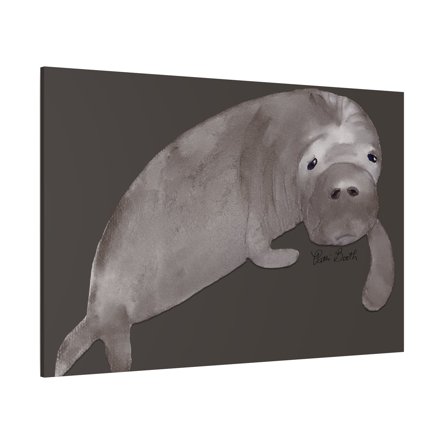 Sweet Hand Painted Manatee Signed Matte Canvas, Stretched, 1.25"
