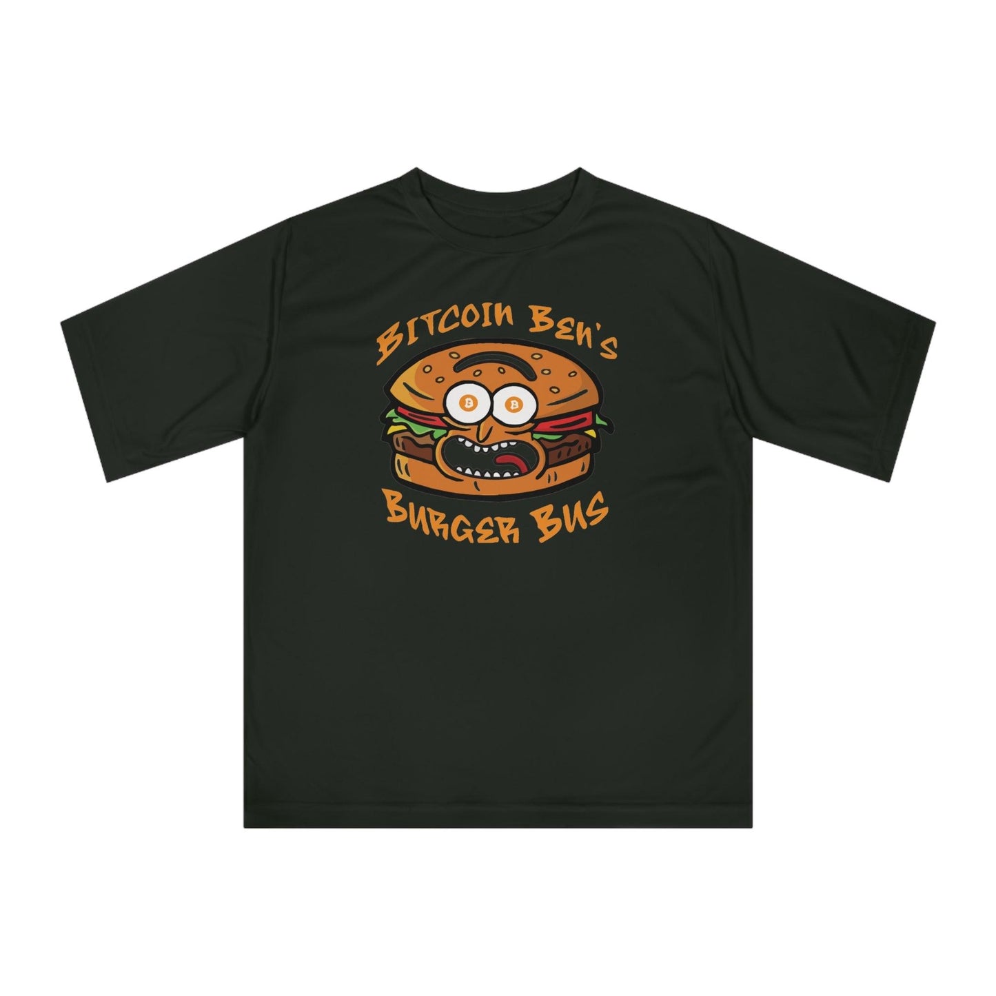 Miniaday Designs Bitcoin Ben Burger Bus Athletic Fit Unisex Zone Performance T-shirt - Miniaday Designs, LLC.