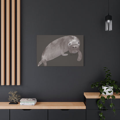 Sweet Hand Painted Manatee Signed Matte Canvas, Stretched, 1.25"