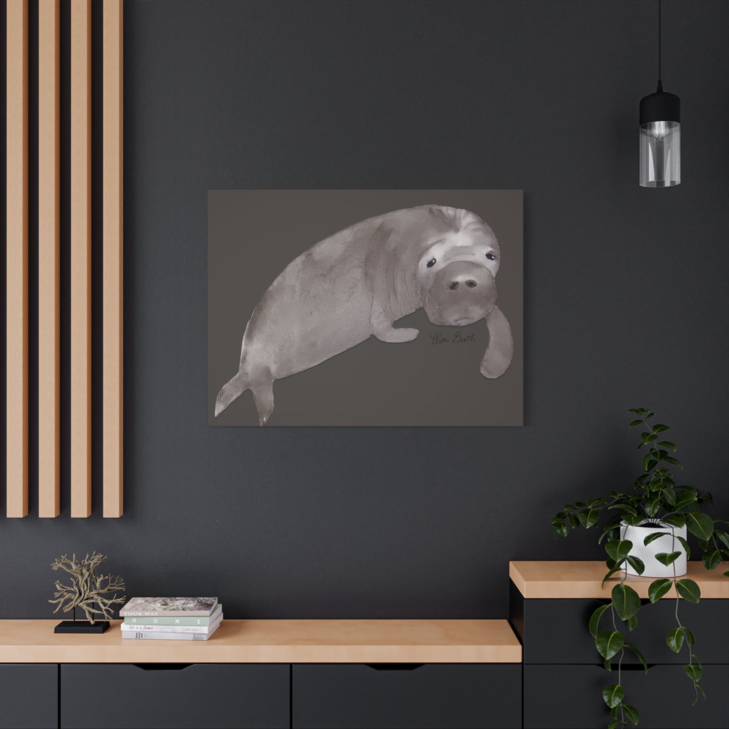 Sweet Hand Painted Manatee Signed Matte Canvas, Stretched, 1.25"