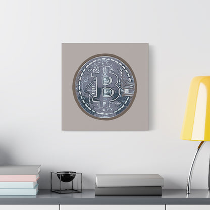 Hand Painted Bitcoin Blue on Brown Matte Canvas, Stretched, 1.25"