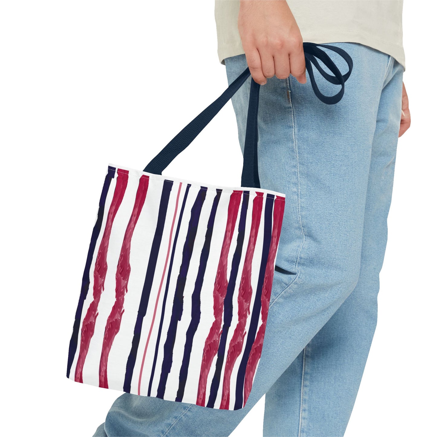 Patriotic Hand Drawn Red White and Blue StripesTote Bag (AOP)
