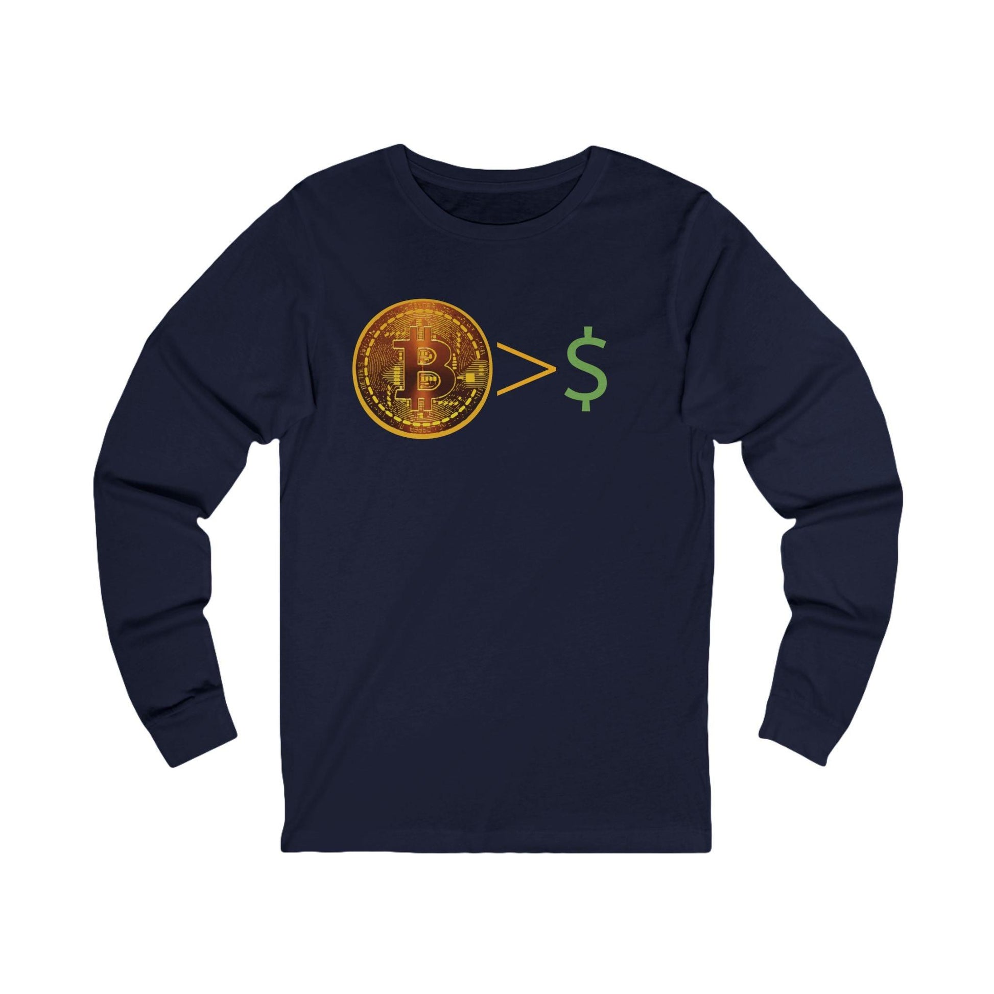 Bitcoin > $ Unisex Jersey Long Sleeve Tee - Miniaday Designs, LLC.