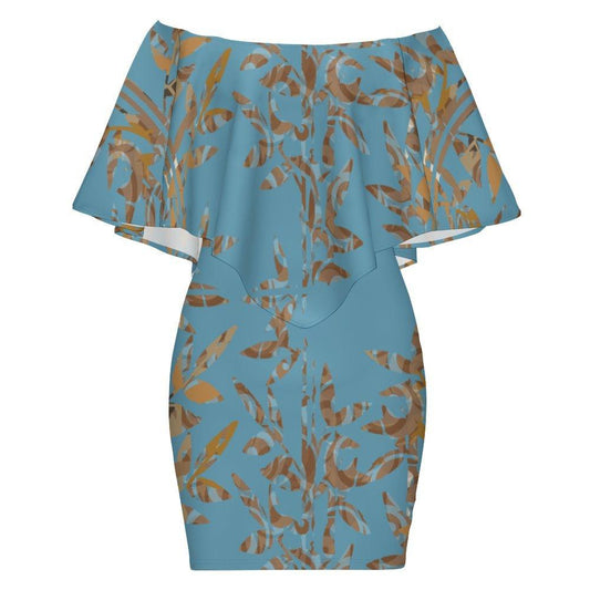 Women's Off-shoulder Shawl Skirt (MXLD017) Blue and Brown Bamboo - Miniaday Designs, LLC.
