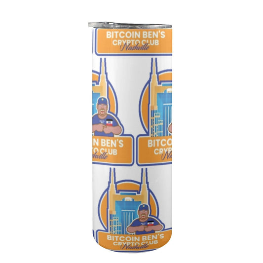 Miniaday Designs Bitcoin Ben Nashville Club Water Bottle 20oz Tall Skinny Tumbler with Lid and Straw - Miniaday Designs, LLC.