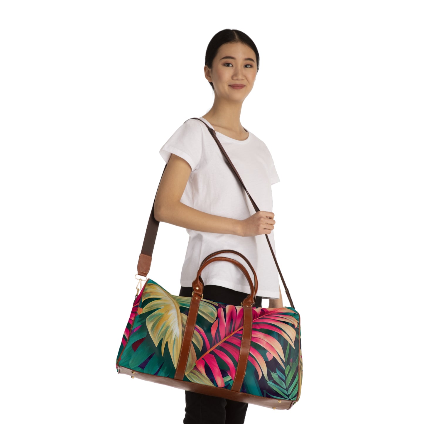 Enchanting Foliage: A Fusion of Realism and Exoticism in Brushwork by Miniaday Designs, LLC. Waterproof Travel Bag - Miniaday Designs, LLC.