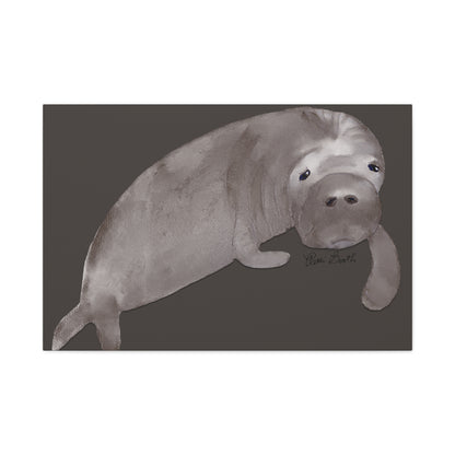 Sweet Hand Painted Manatee Signed Matte Canvas, Stretched, 1.25"