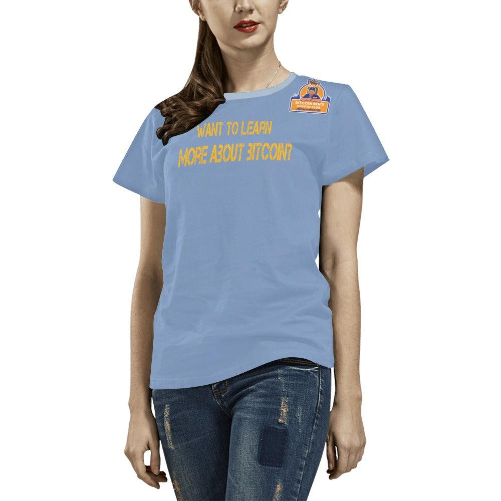 Want to Learn About Bitcoin Massachusetts T-Shirt for Women (USA Size) (Model T40) - Miniaday Designs, LLC.