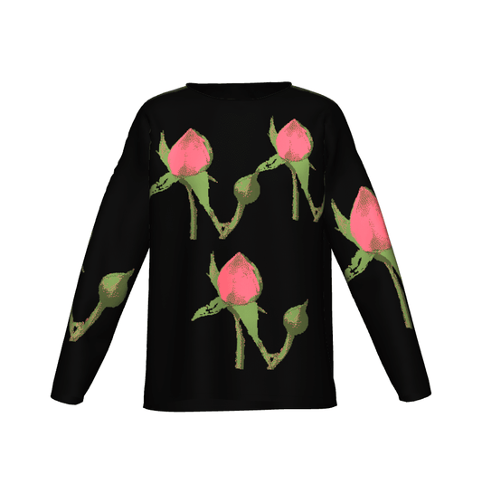Rosebud on Black Knitted Sweater - Miniaday Designs, LLC.