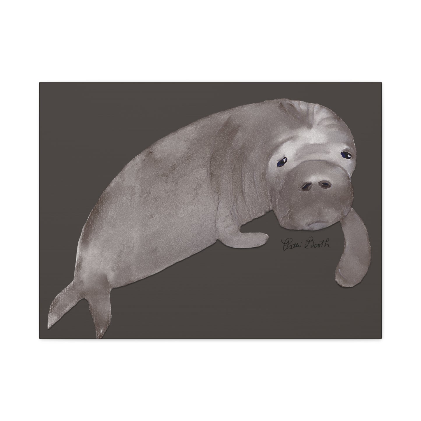 Sweet Hand Painted Manatee Signed Matte Canvas, Stretched, 1.25"