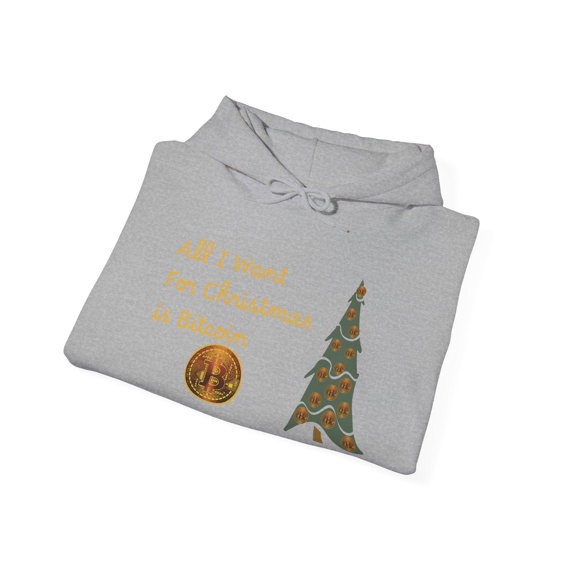Golden All I Want for Christmas is Bitcoin and Bitcoin Crypto TreeUnisex Heavy Blend™ Hooded Sweatshirt - Miniaday Designs, LLC.
