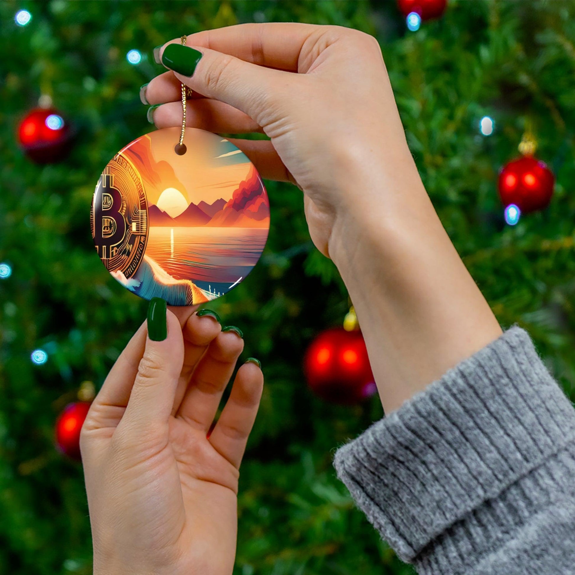 Ride the Wave with Bitcoin Ceramic Ornament, 4 Shapes - Miniaday Designs, LLC.