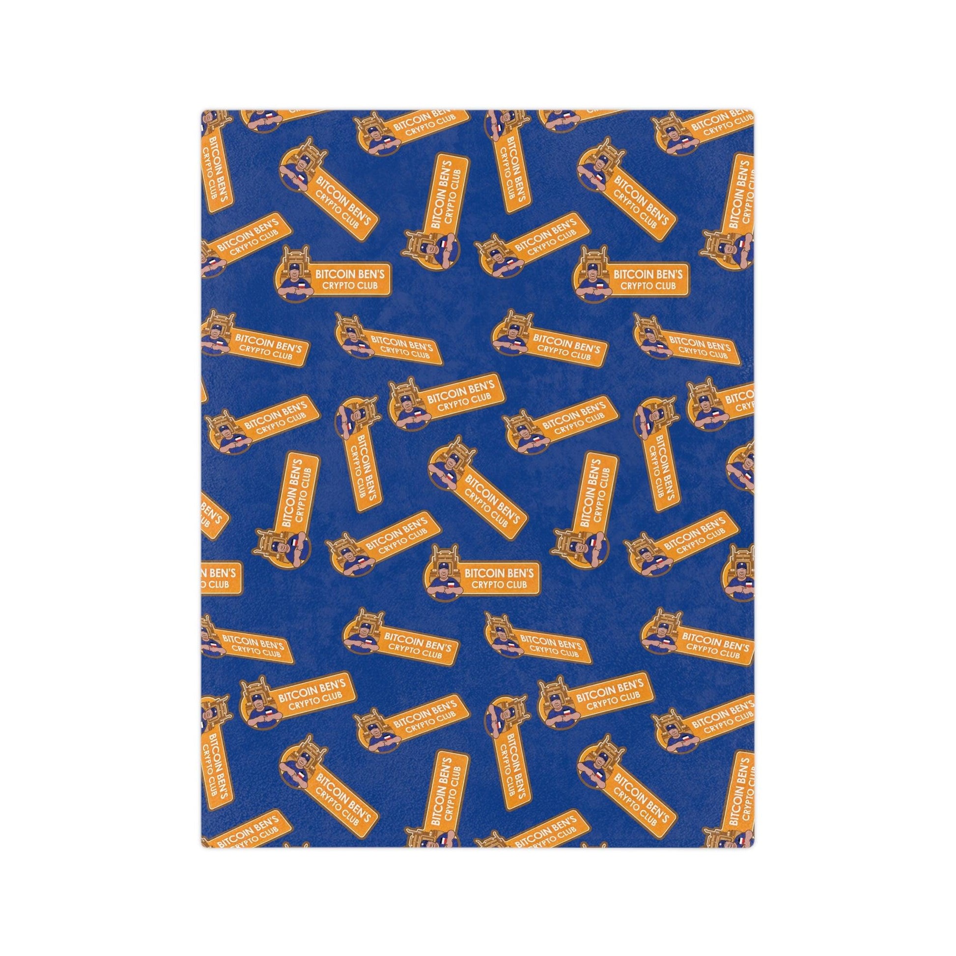 Miniaday Designs Bitcoin Ben Crypto Club Logo Velveteen Minky Blanket Blue - Miniaday Designs, LLC.
