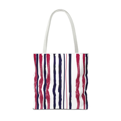 Patriotic Hand Drawn Red White and Blue StripesTote Bag (AOP)