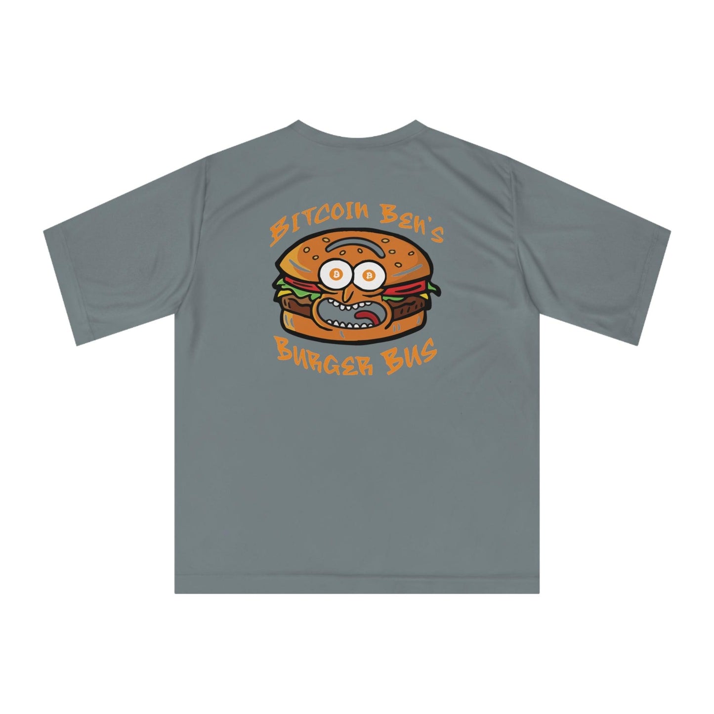 Miniaday Designs Bitcoin Ben Burger Bus Athletic Fit Unisex Zone Performance T-shirt - Miniaday Designs, LLC.
