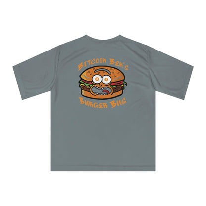 Miniaday Designs Bitcoin Ben Burger Bus Athletic Fit Unisex Zone Performance T-shirt - Miniaday Designs, LLC.