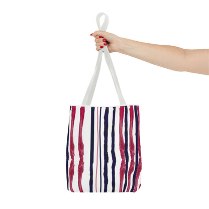 Patriotic Hand Drawn Red White and Blue StripesTote Bag (AOP)