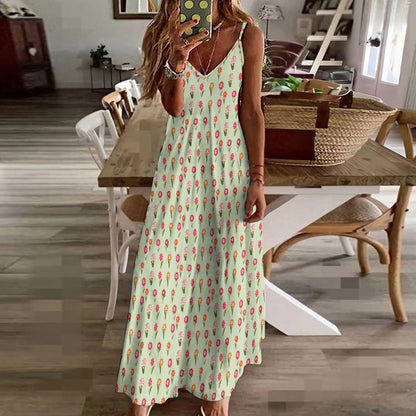 Miniaday Designs Desert Blossom Serenade" Spaghetti Strap Ankle-Length Dress Long Dress Pale Green - Miniaday Designs, LLC.