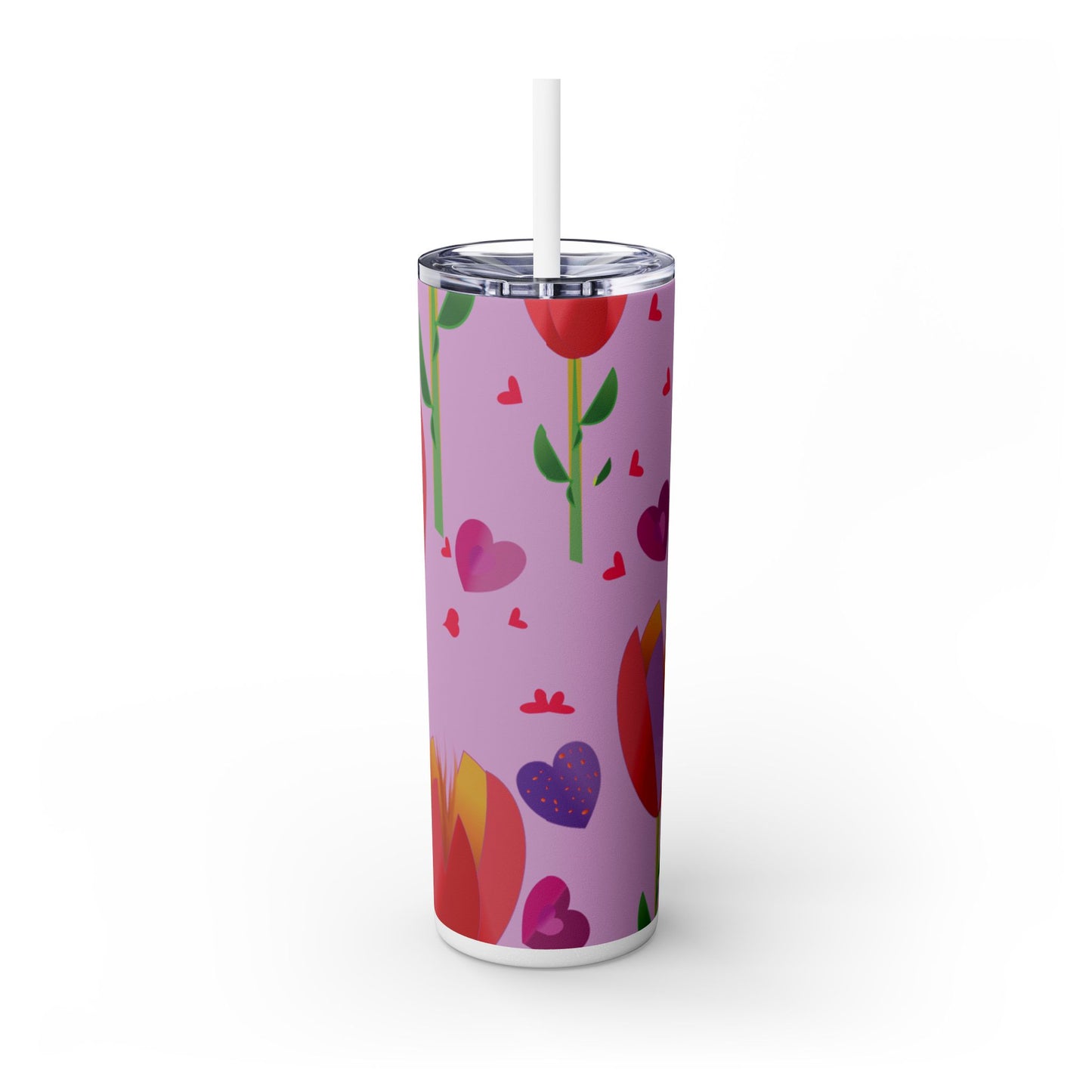 Tulips and Hearts Wild Skinny Tumbler with Straw, 20oz