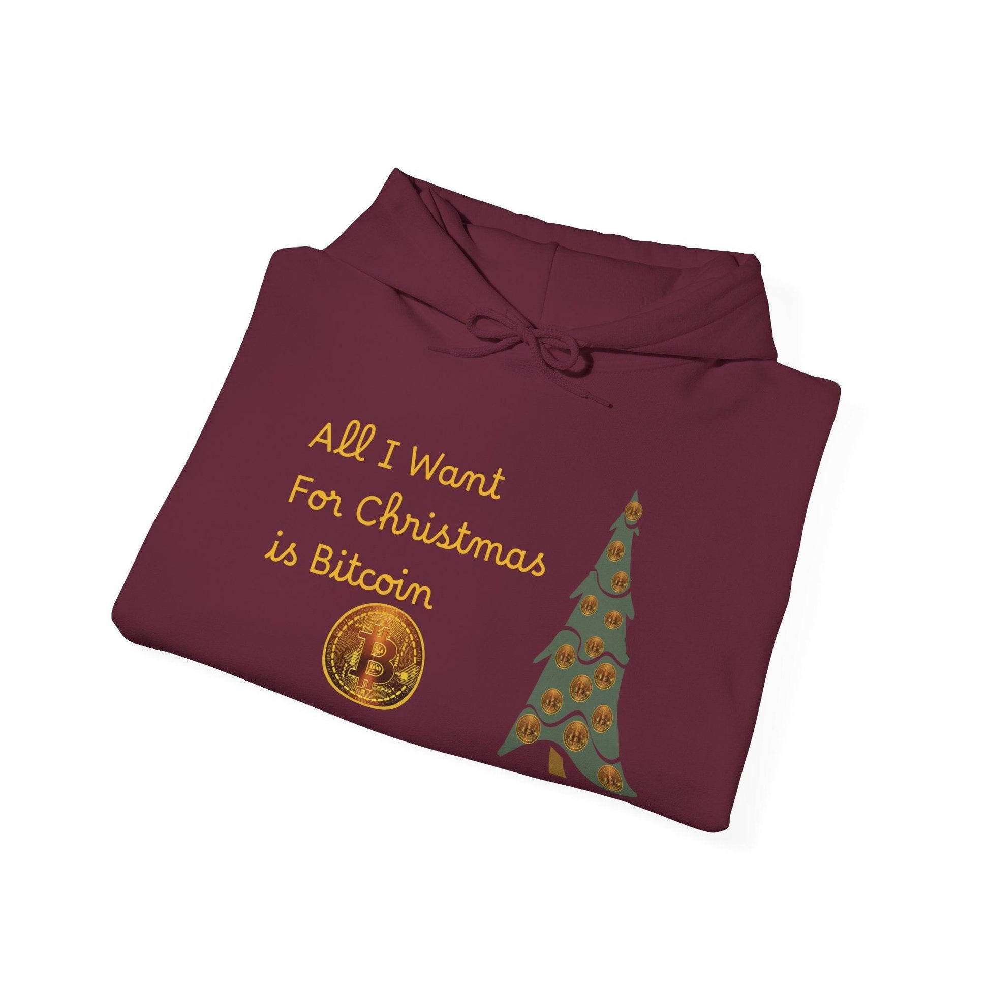 Golden All I Want for Christmas is Bitcoin and Bitcoin Crypto TreeUnisex Heavy Blend™ Hooded Sweatshirt - Miniaday Designs, LLC.