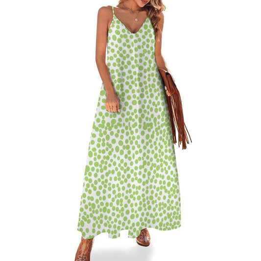 Miniaday Designs Retro Bloom Colleciton Spaghetti Strap Ankle-Length Dress Long Dress Green - Miniaday Designs, LLC.