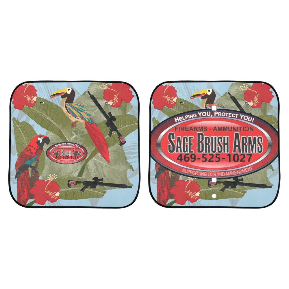 Sage Brush Arms Window Protection Car Sun Shade 28"x28"x2pcs Grey Blue Background - Miniaday Designs, LLC.