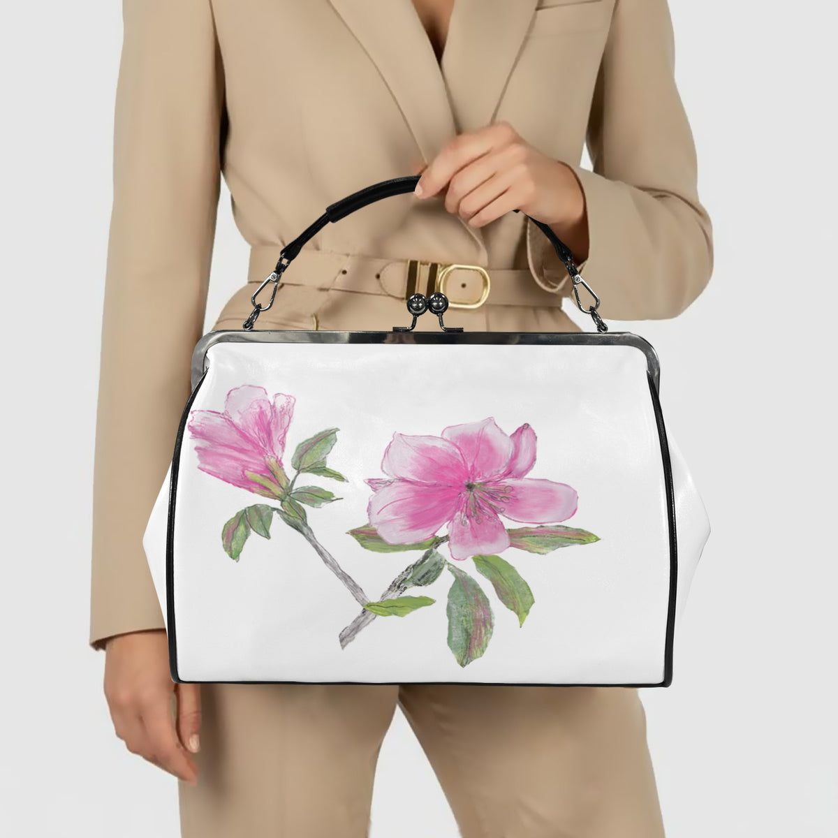 Azalea Kisslock Designer Handbag | Original Watercolor Art