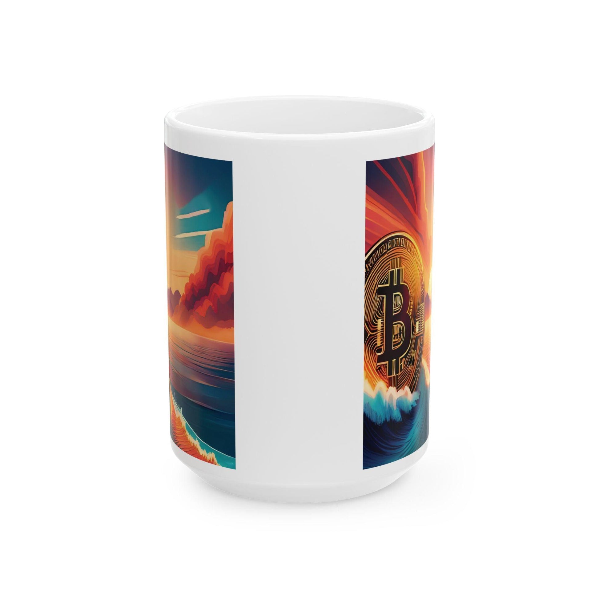 Ride the Wave Bitcoin Ceramic Mug, (11oz, 15oz) - Miniaday Designs, LLC.