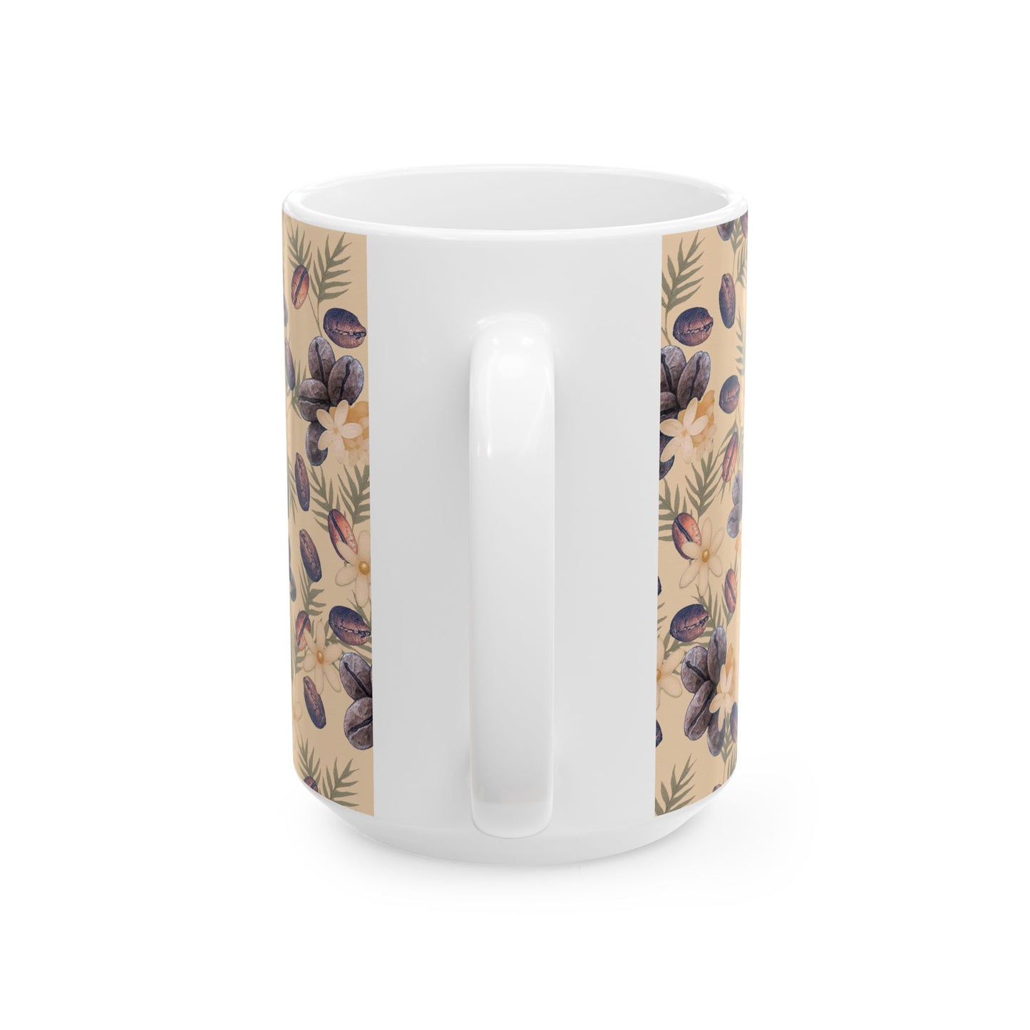 Coffee Beans and Flowers Ceramic Mug, (11oz, 15oz)