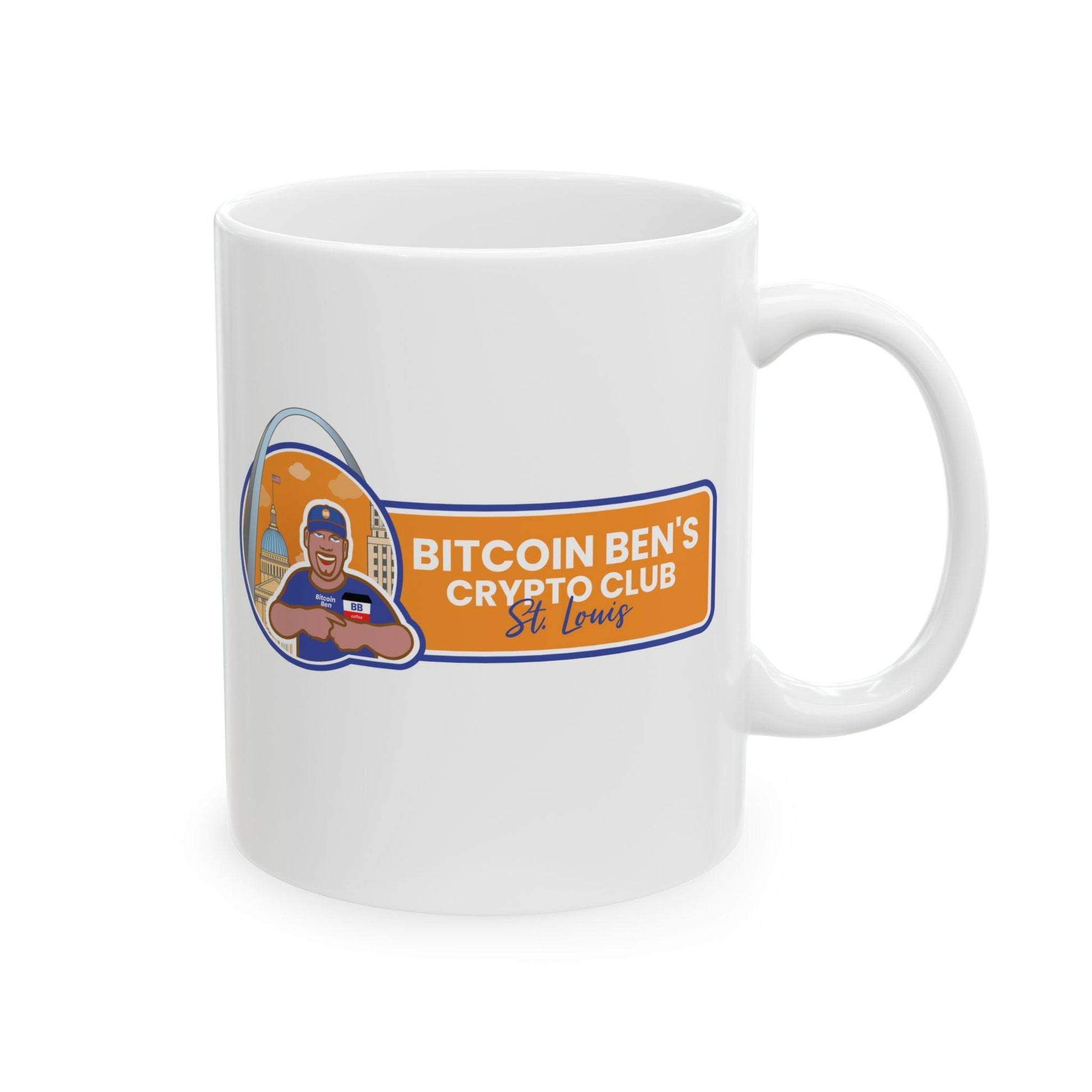 Bitcoin Ben St Louis Club White Ceramic Mug, (11oz, 15oz) - Miniaday Designs, LLC.