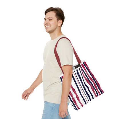 Patriotic Hand Drawn Red White and Blue StripesTote Bag (AOP)