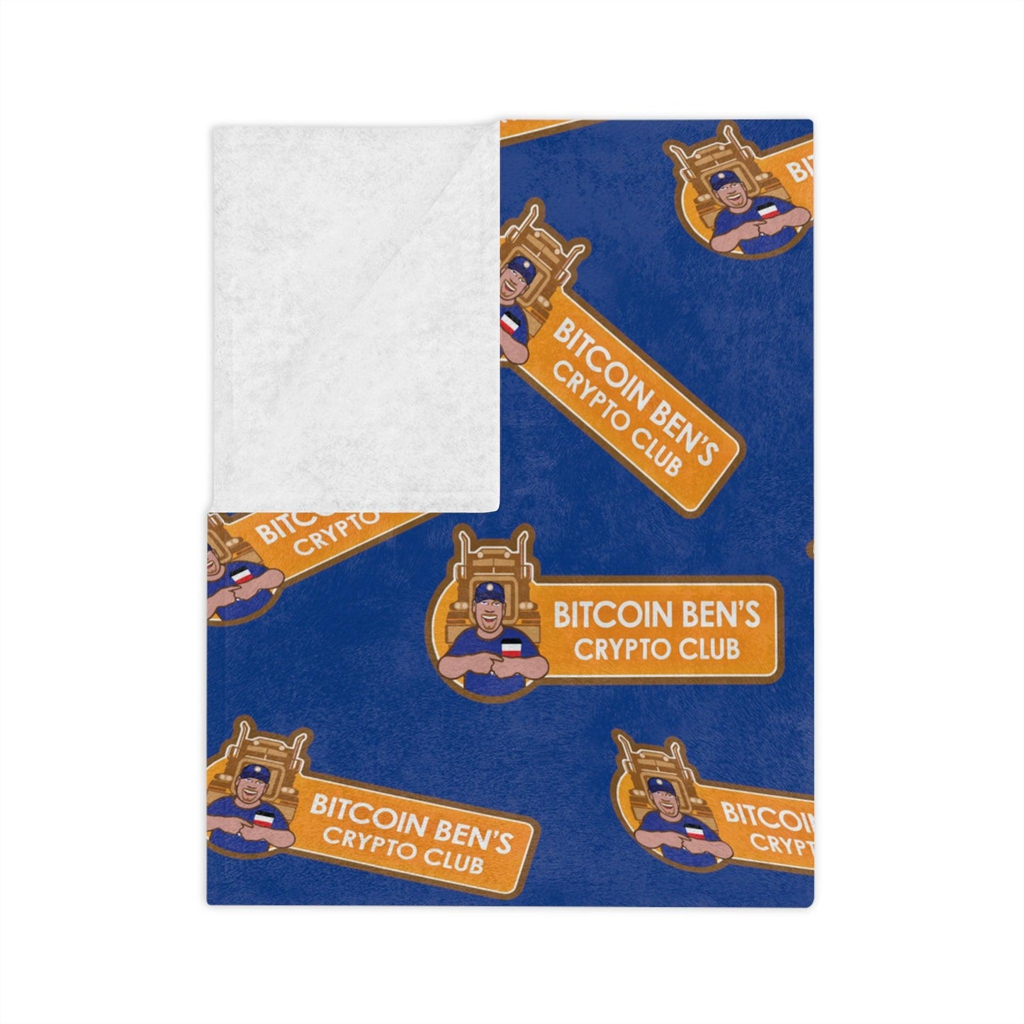 Miniaday Designs Bitcoin Ben Crypto Club Logo Velveteen Minky Blanket Blue - Miniaday Designs, LLC.