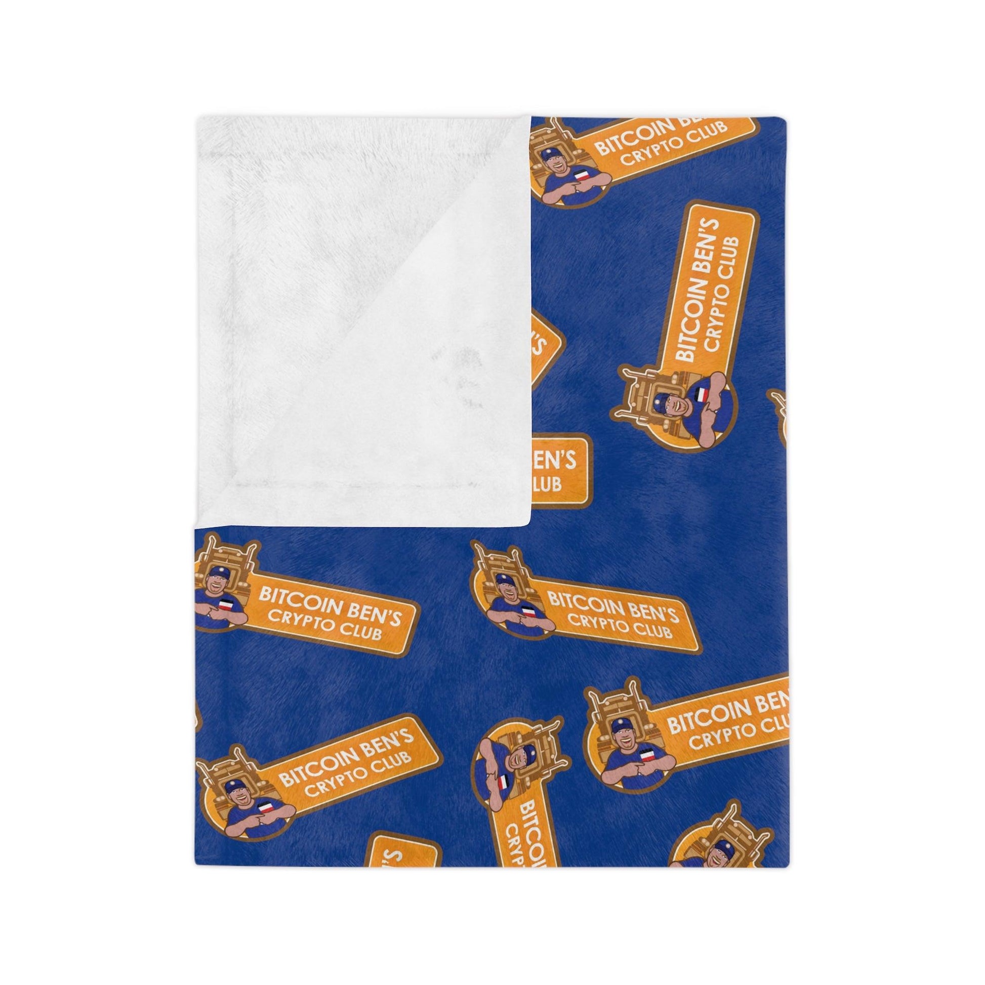Miniaday Designs Bitcoin Ben Crypto Club Logo Velveteen Minky Blanket Blue - Miniaday Designs, LLC.