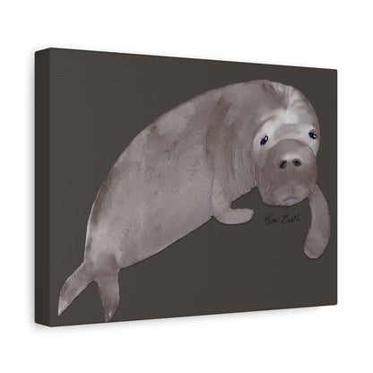 Sweet Hand Painted Manatee Signed Matte Canvas, Stretched, 1.25"
