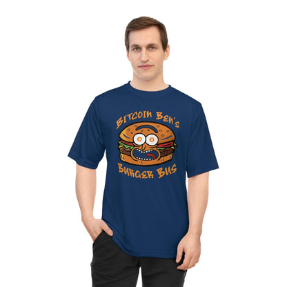Miniaday Designs Bitcoin Ben Burger Bus Athletic Fit Unisex Zone Performance T-shirt - Miniaday Designs, LLC.