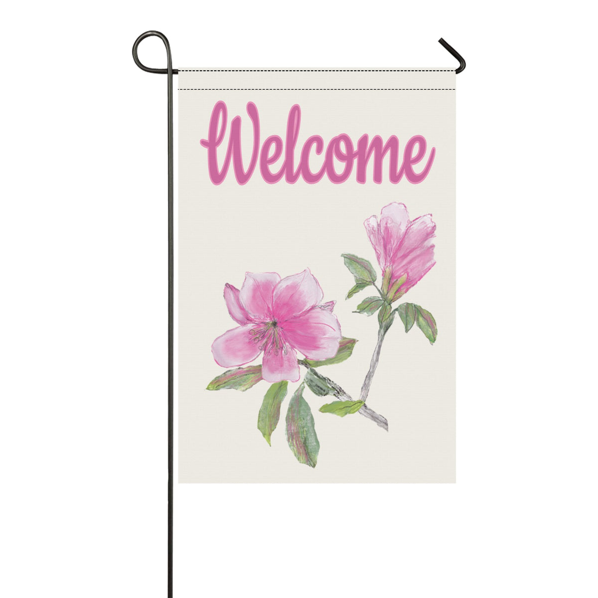Watercolor Azalea Welcome Garden Flag | Original Floral Art