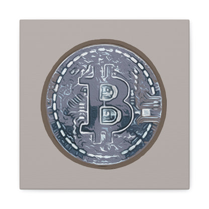 Hand Painted Bitcoin Blue on Brown Matte Canvas, Stretched, 1.25"