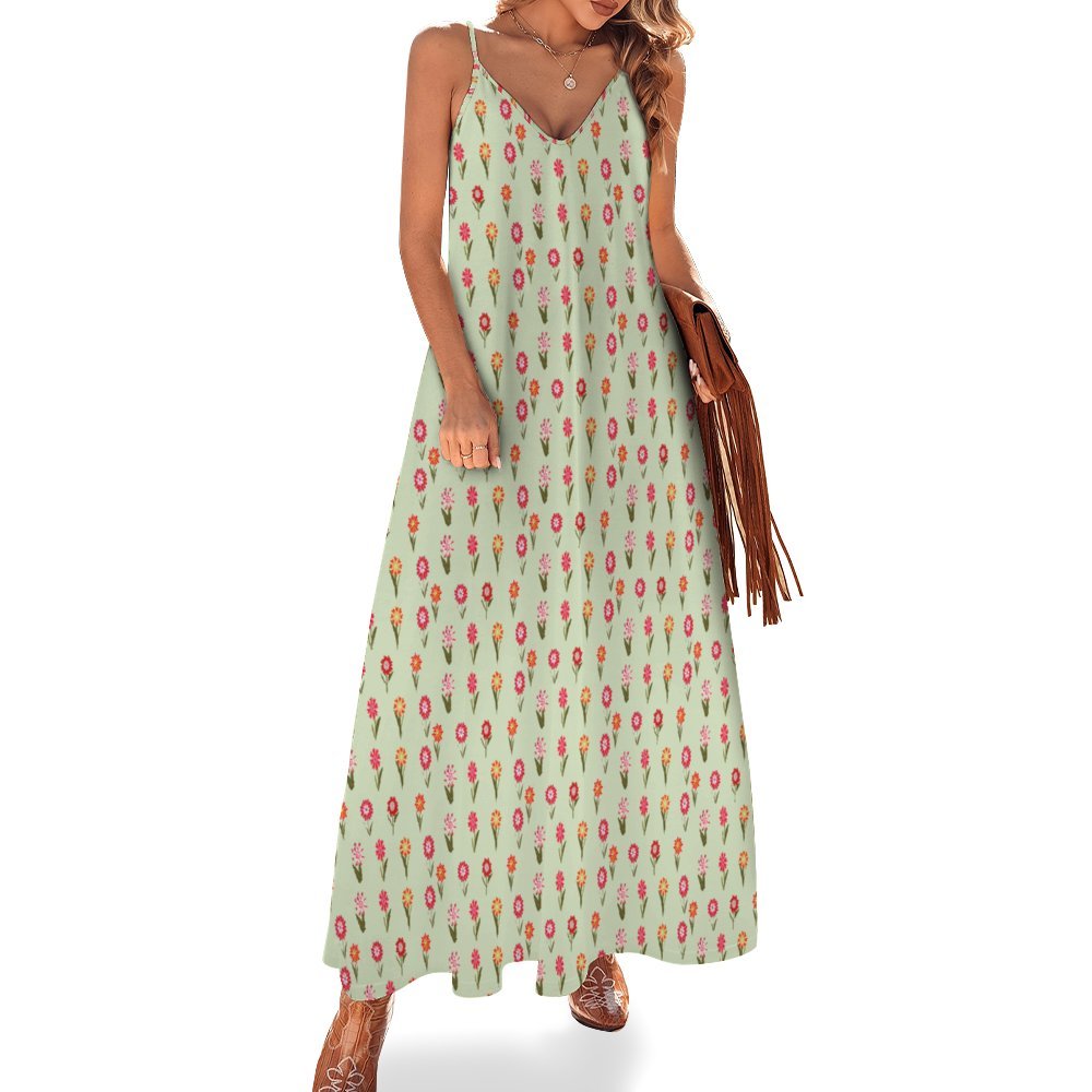 Miniaday Designs Desert Blossom Serenade" Spaghetti Strap Ankle-Length Dress Long Dress Pale Green - Miniaday Designs, LLC.