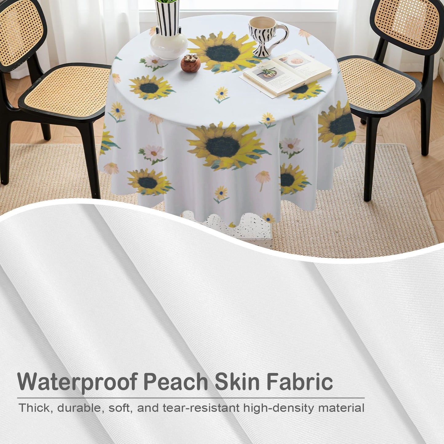 Designer 70" Round Tablecloths Sunflower and Farmstand
