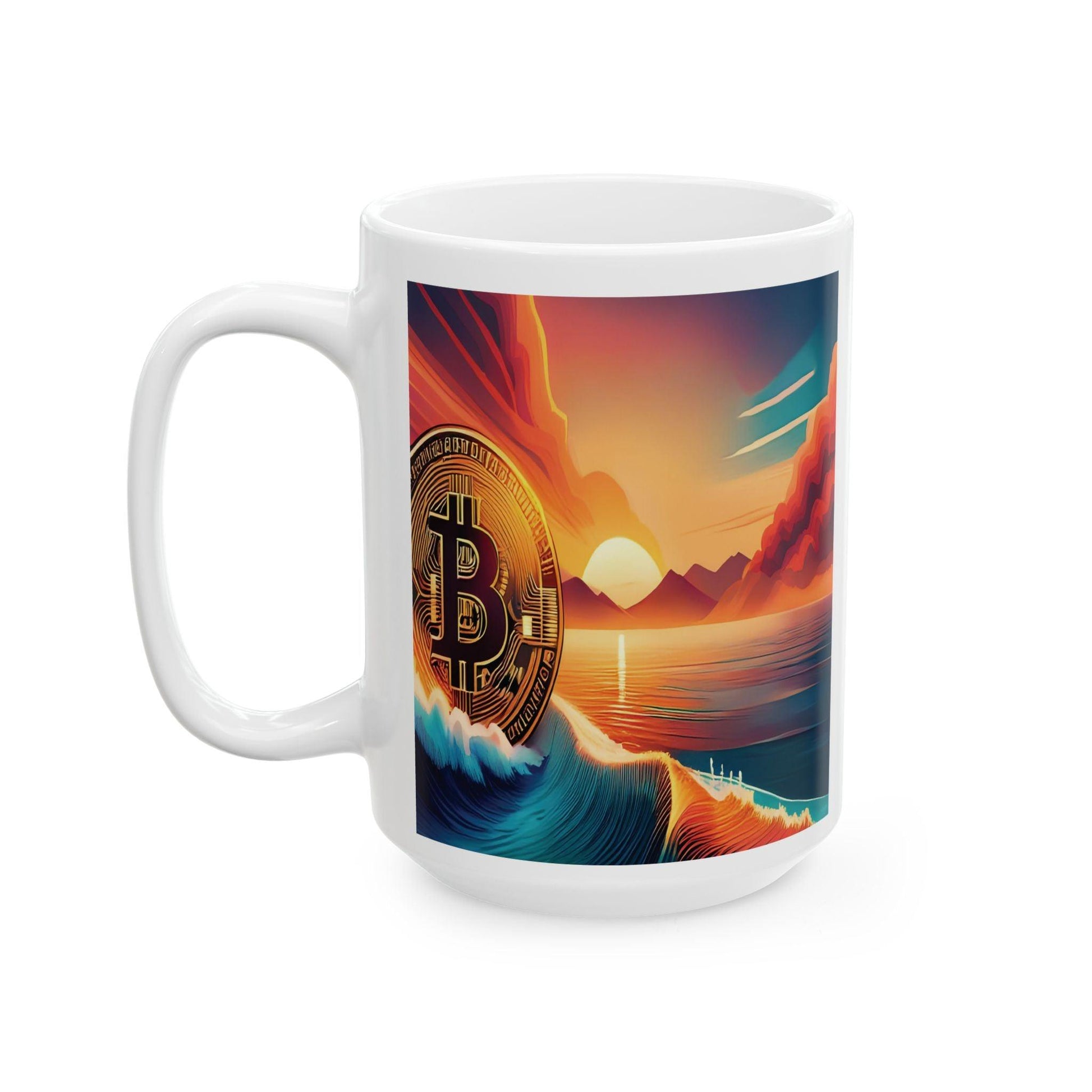 Ride the Wave Bitcoin Ceramic Mug, (11oz, 15oz) - Miniaday Designs, LLC.